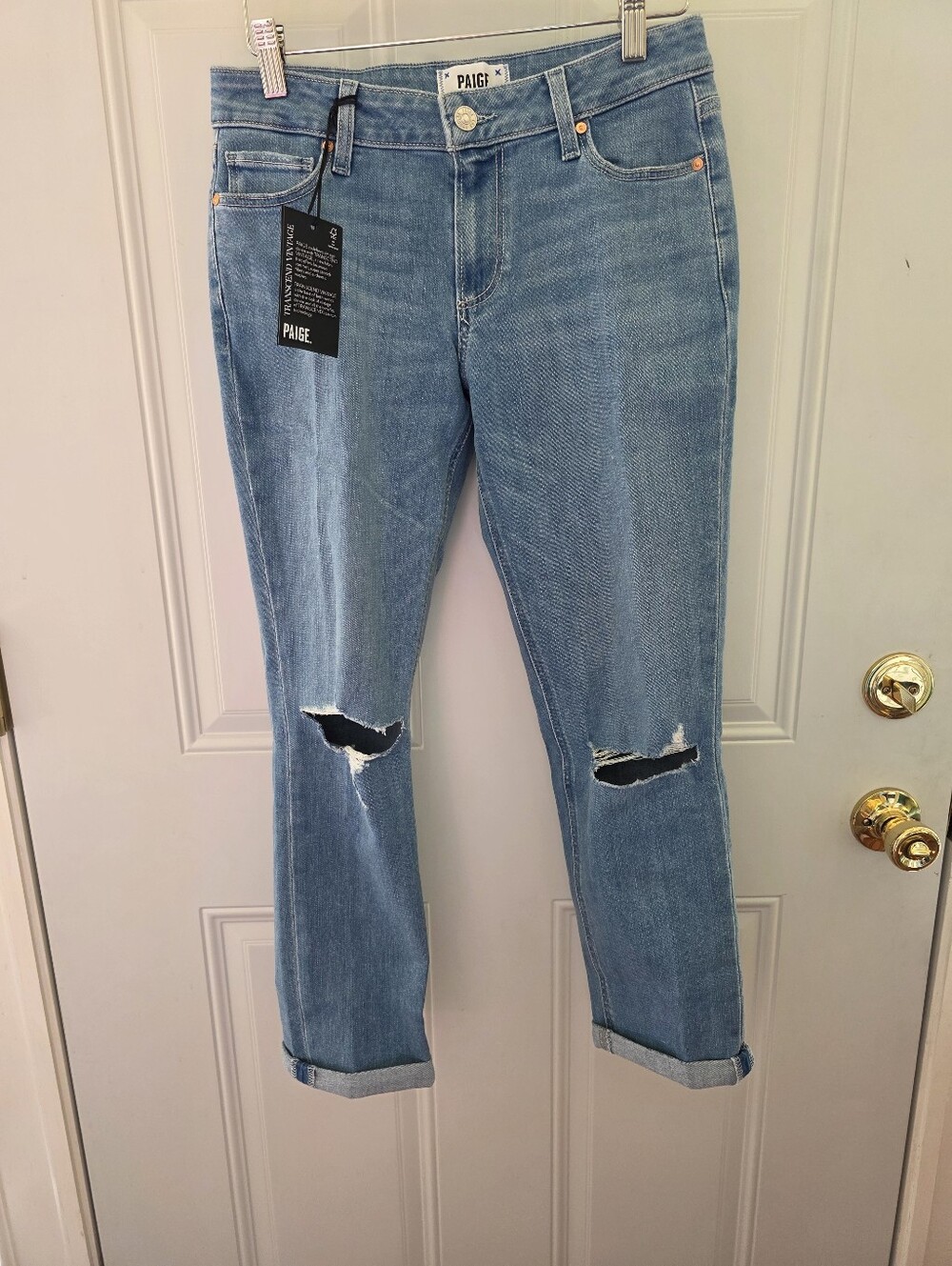 PAIGE Light Blue Ripped Boyfriend Jeans Size 25-New With Tags